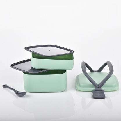 Green Double-Layer Portable Lunch Box | Stackable Lunch Box with Handle & Spoon for Office, School & Travel