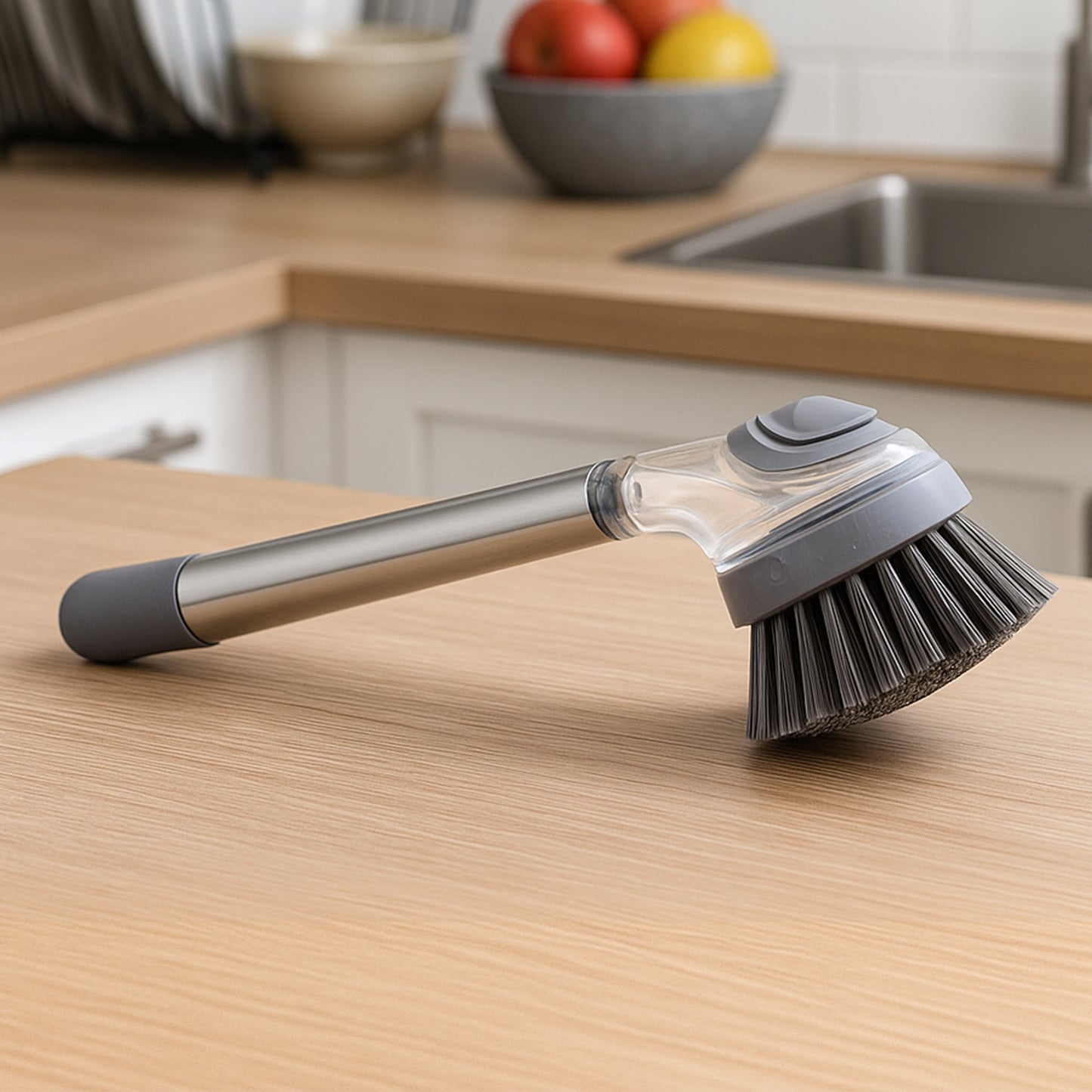 Cleaning Brushes Set with Liquid Dispenser | Long Handle Bathroom & Kitchen Scrub Brush