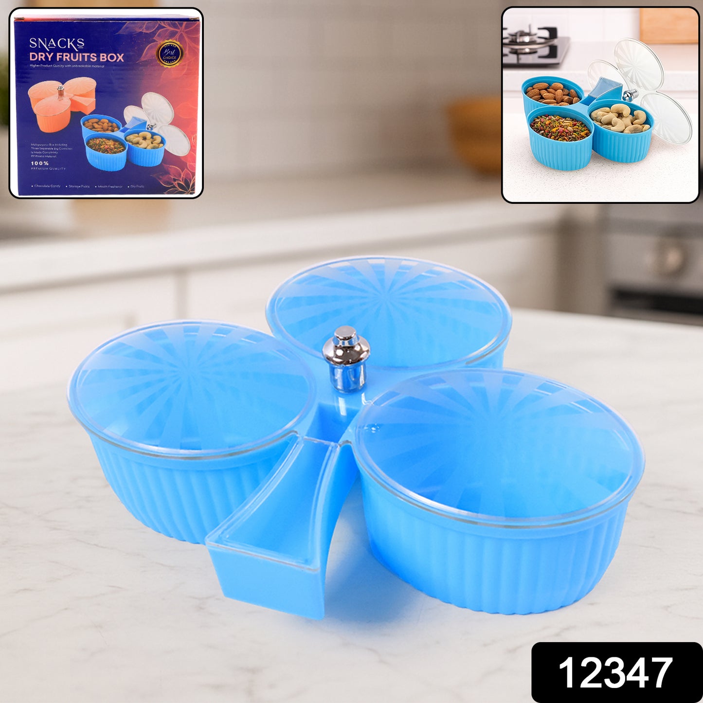 Premium 3-Compartment Revolving Dry Fruit Box | Stylish Dry Fruit Storage Box for Home & Gift Use