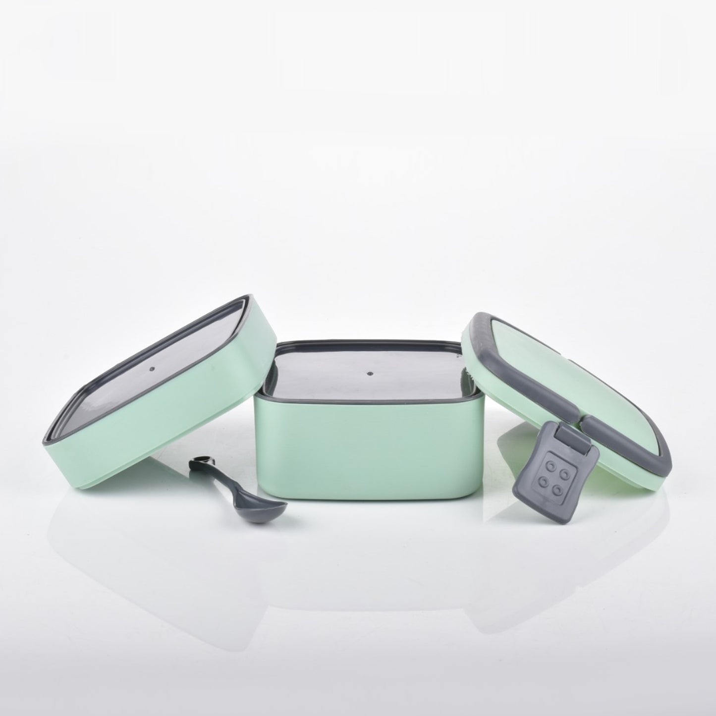 Green Double-Layer Portable Lunch Box | Stackable Lunch Box with Handle & Spoon for Office, School & Travel