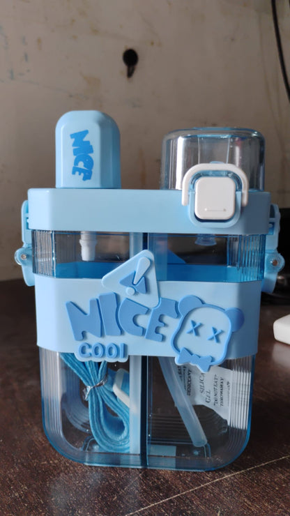 2 in 1 Dual Compartment Water Bottle | With Straw & Shoulder Strap