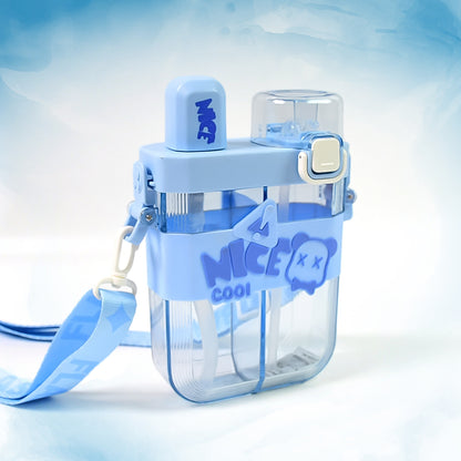 2 in 1 Dual Compartment Water Bottle | With Straw & Shoulder Strap