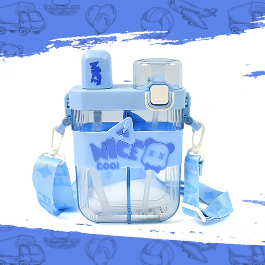 2 in 1 Dual Compartment Water Bottle | With Straw & Shoulder Strap