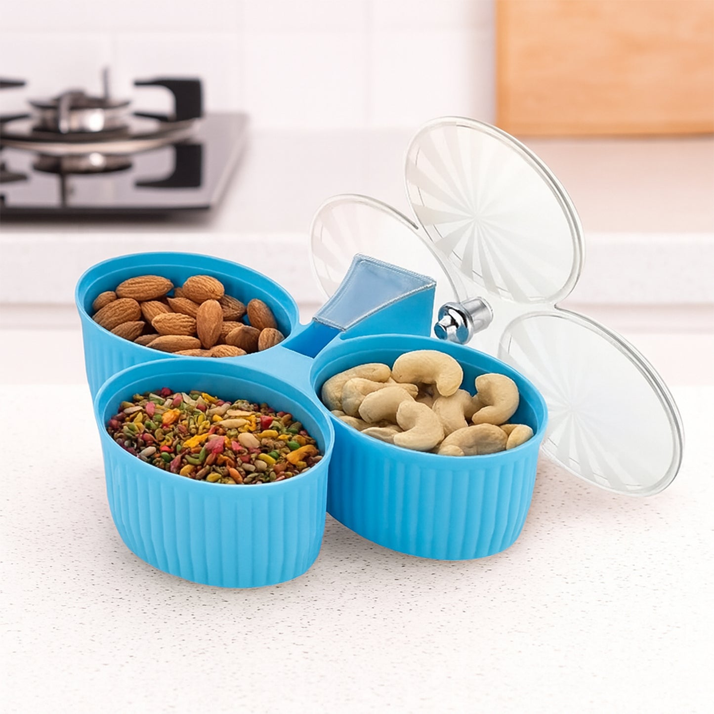 Premium 3-Compartment Revolving Dry Fruit Box | Stylish Dry Fruit Storage Box for Home & Gift Use