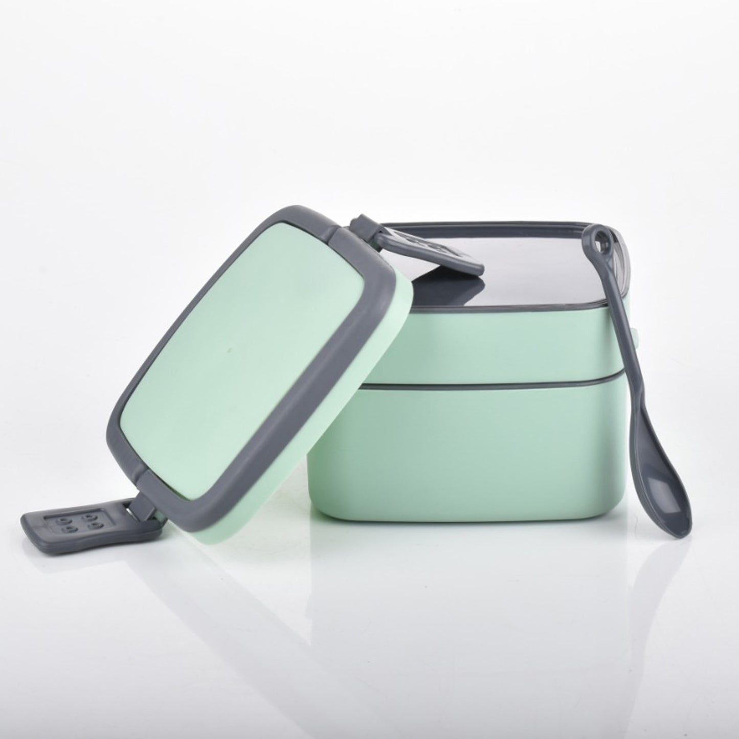 Green Double-Layer Portable Lunch Box | Stackable Lunch Box with Handle & Spoon for Office, School & Travel