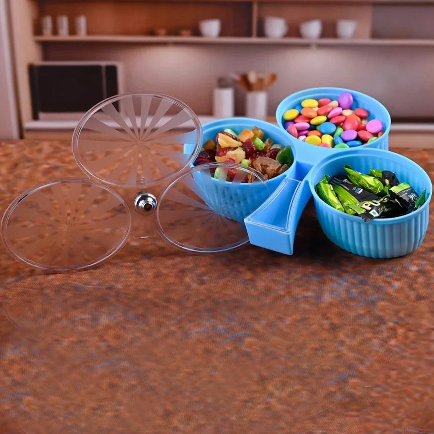 Premium 3-Compartment Revolving Dry Fruit Box | Stylish Dry Fruit Storage Box for Home & Gift Use